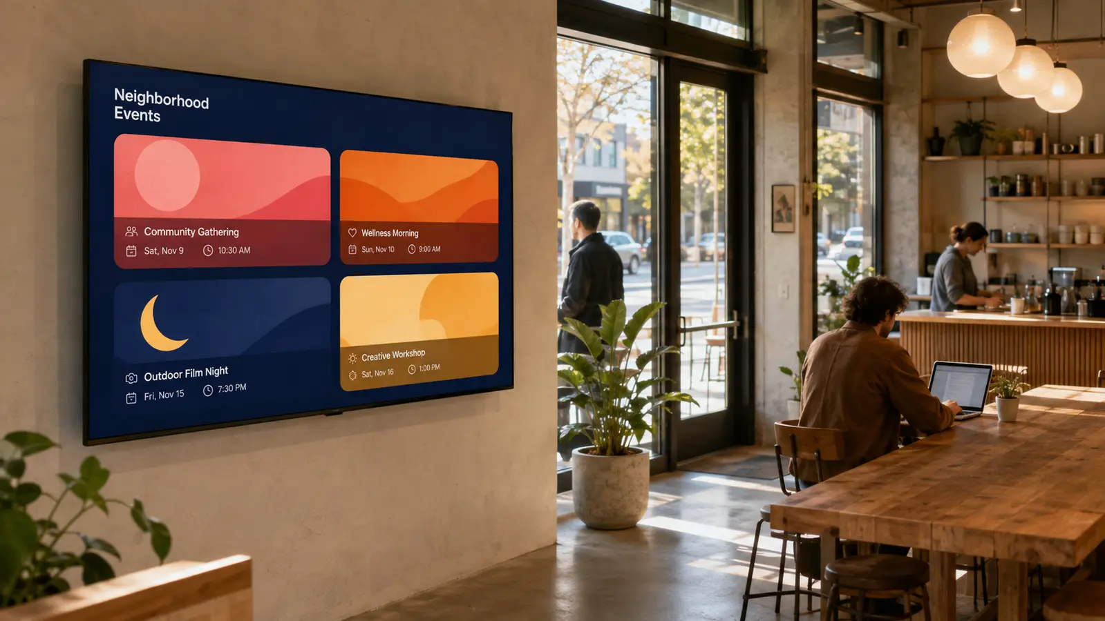 The Out & About Move Board in a neighborhood café