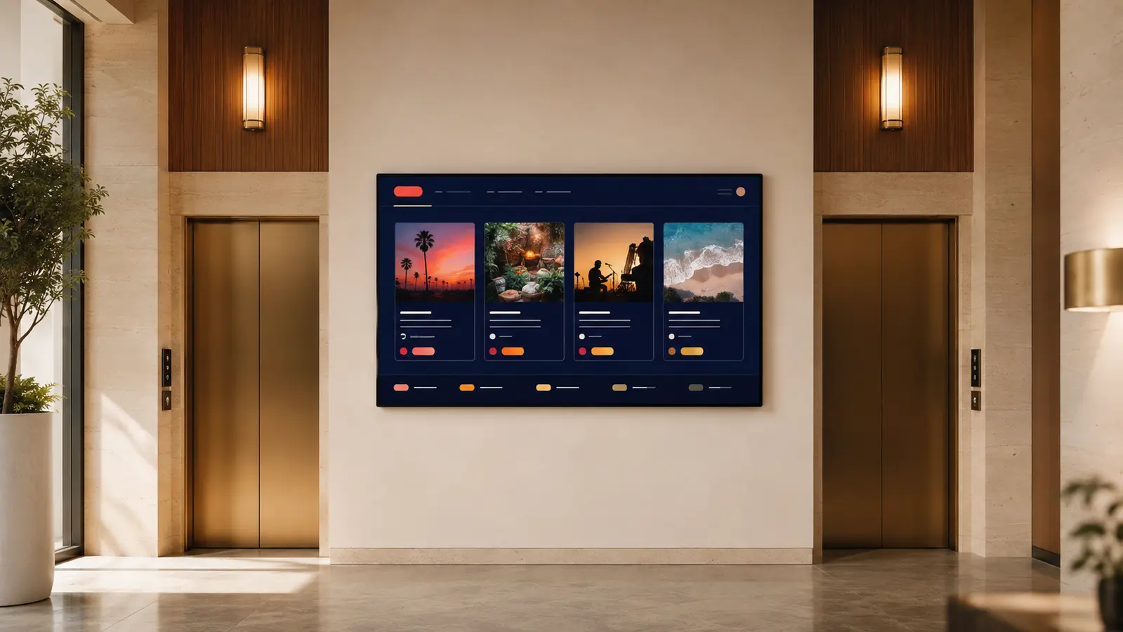 The Out & About Move Board in a elevator lobby